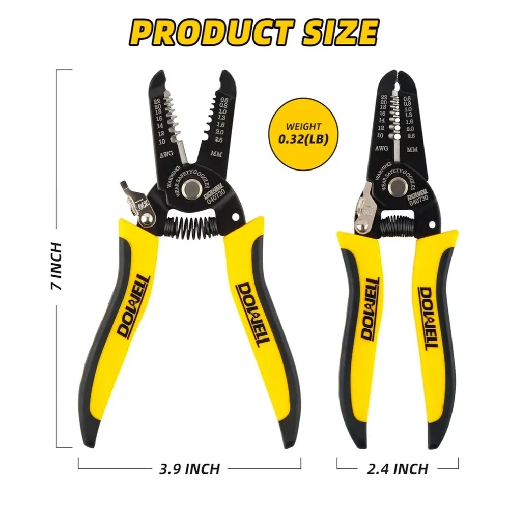 DOWELL 7 Inch Wire Stripper Cutter Crimper Tool 10-22‎ AWG For Electrical Work